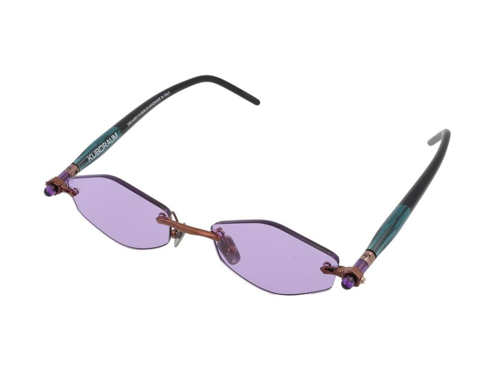Kuboraum Geometric Purple Lens Rose Gold Accent Rimless Sunglasses