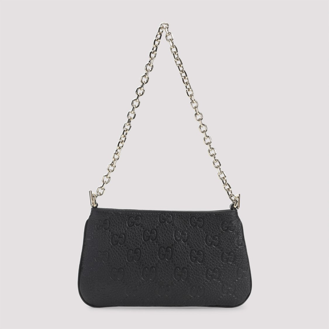 Gucci Compact Black Leather Clutch With Embossed Gg Pattern