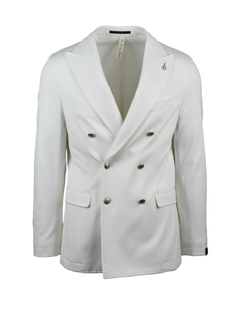 Paoloni Technical Fabric Double-Breasted Jacket With Wide Lapels