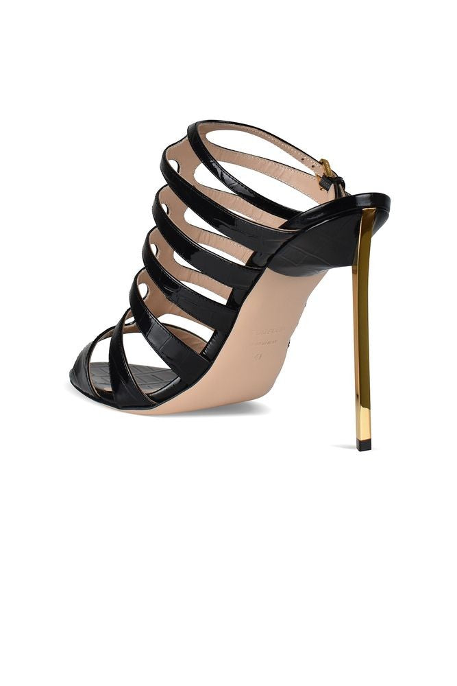 Tom Ford Crocodile-Effect Leather Sandals With Gold Mirrored Heel