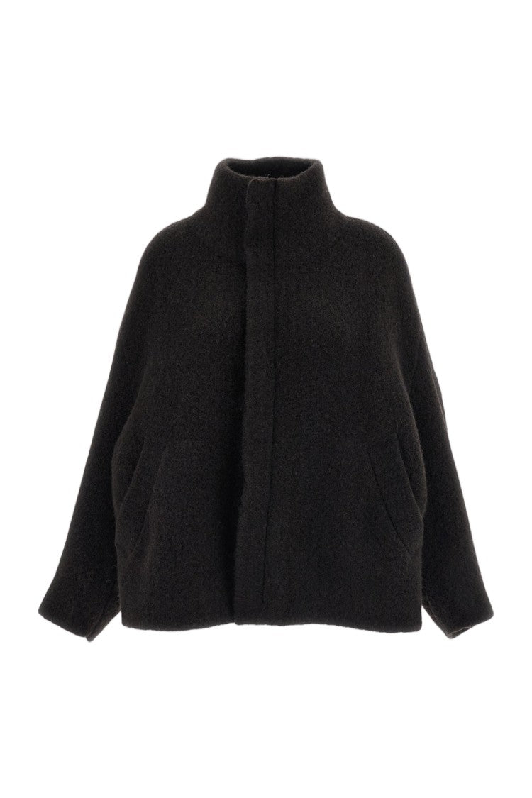 Boboutic Brown High Collar Zip Wool-Blend Knit Jacket