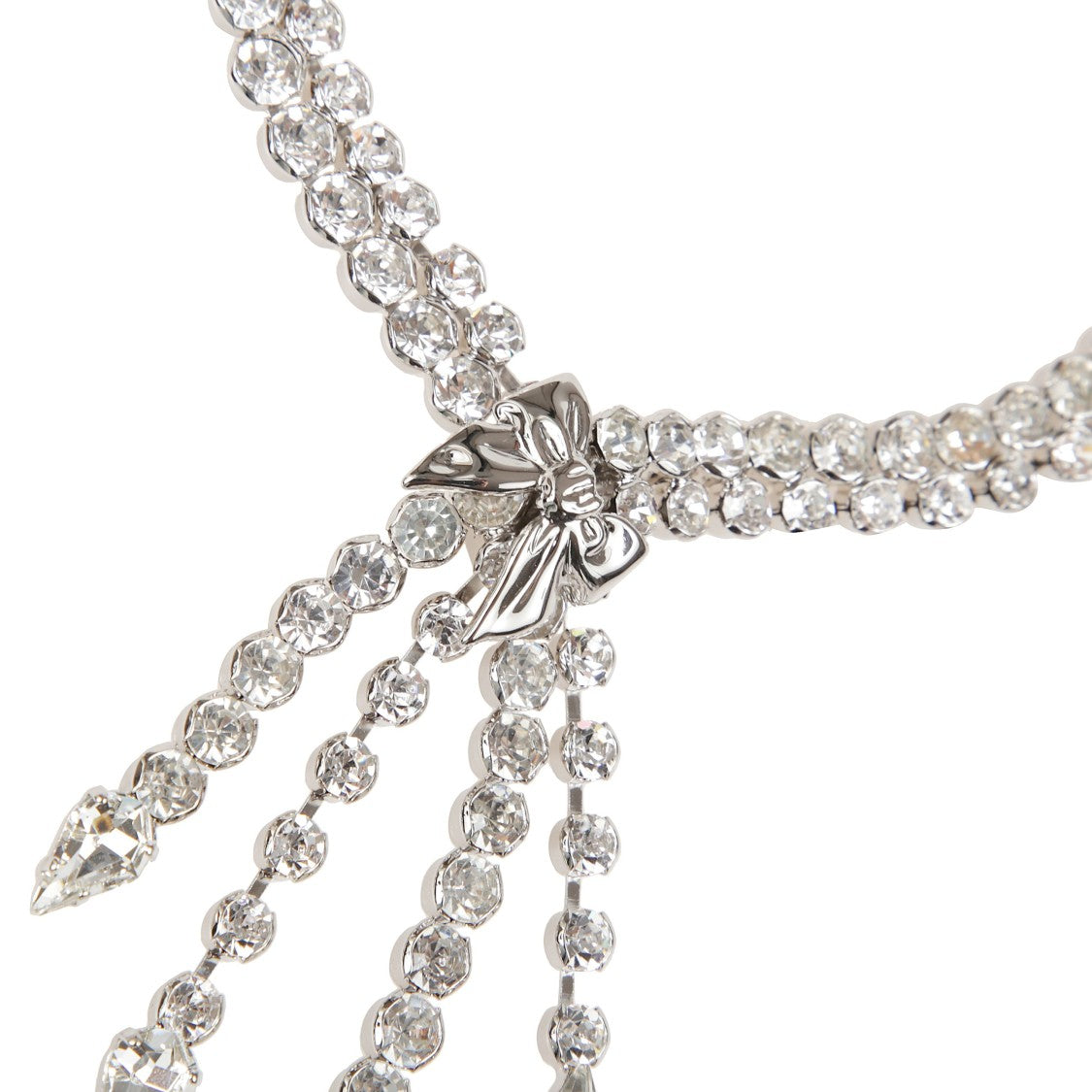 Alessandra Rich Crystal Necklace With Bow Centerpiece And Cascading Fringes