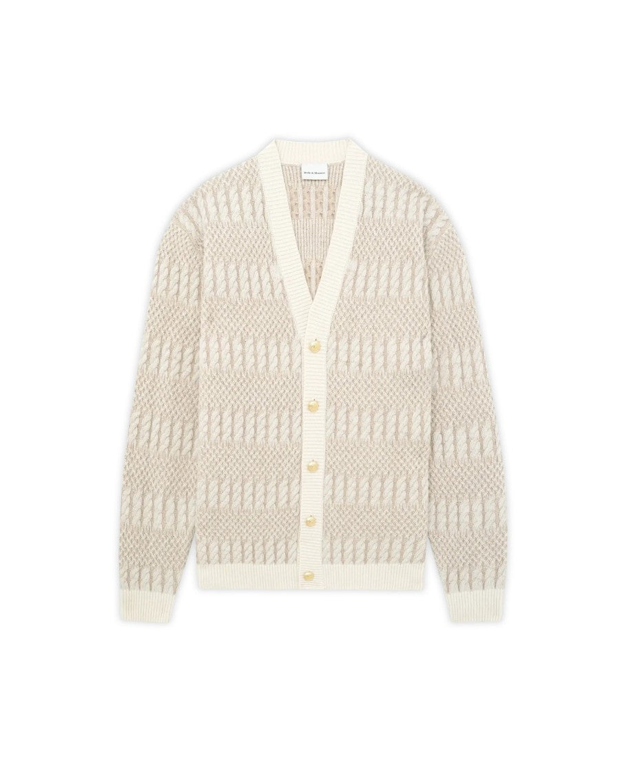 Drôle De Monsieur Off White Two-Tone Torsades Wool Cardigan