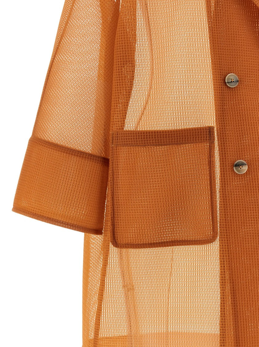 Herno Double-Breasted See-Through Mesh Coat