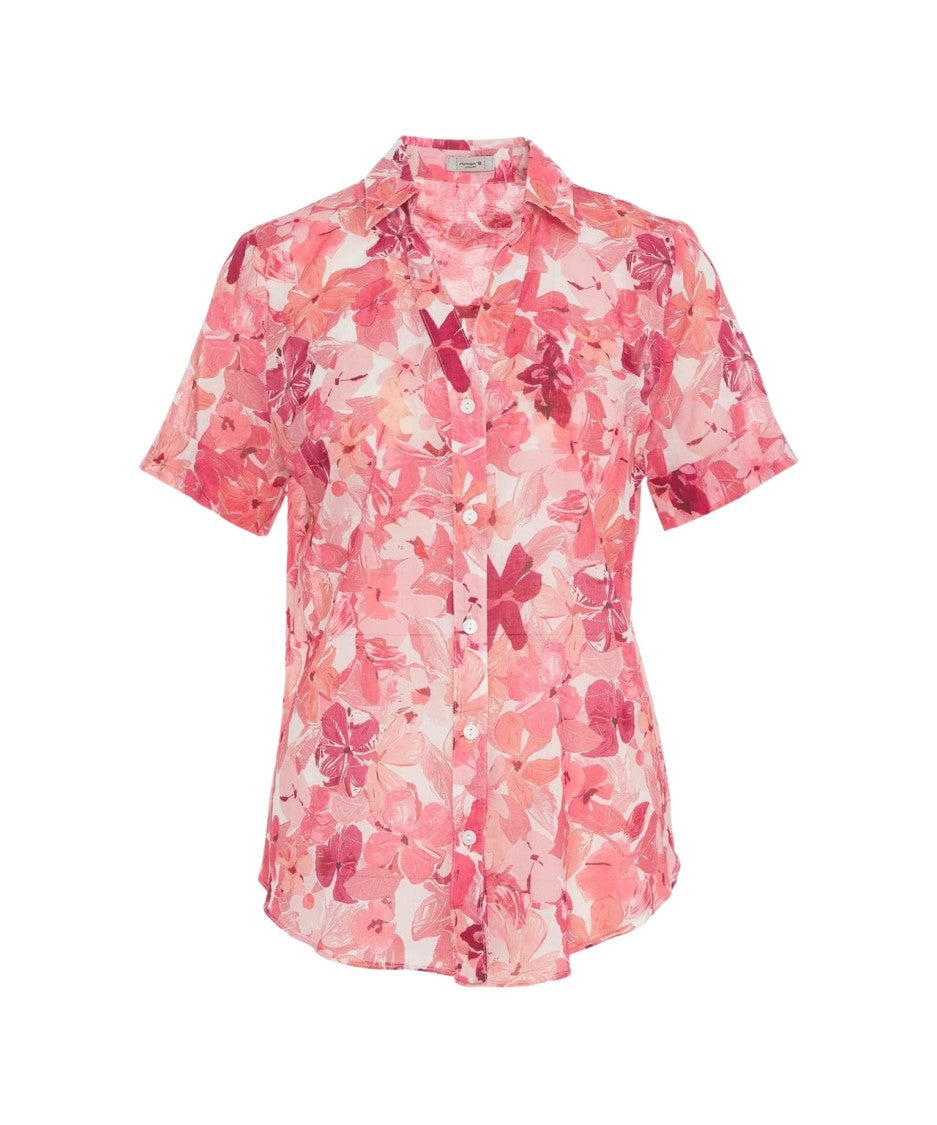 Himons Floral Patterned Red Blouse With V-Neckline