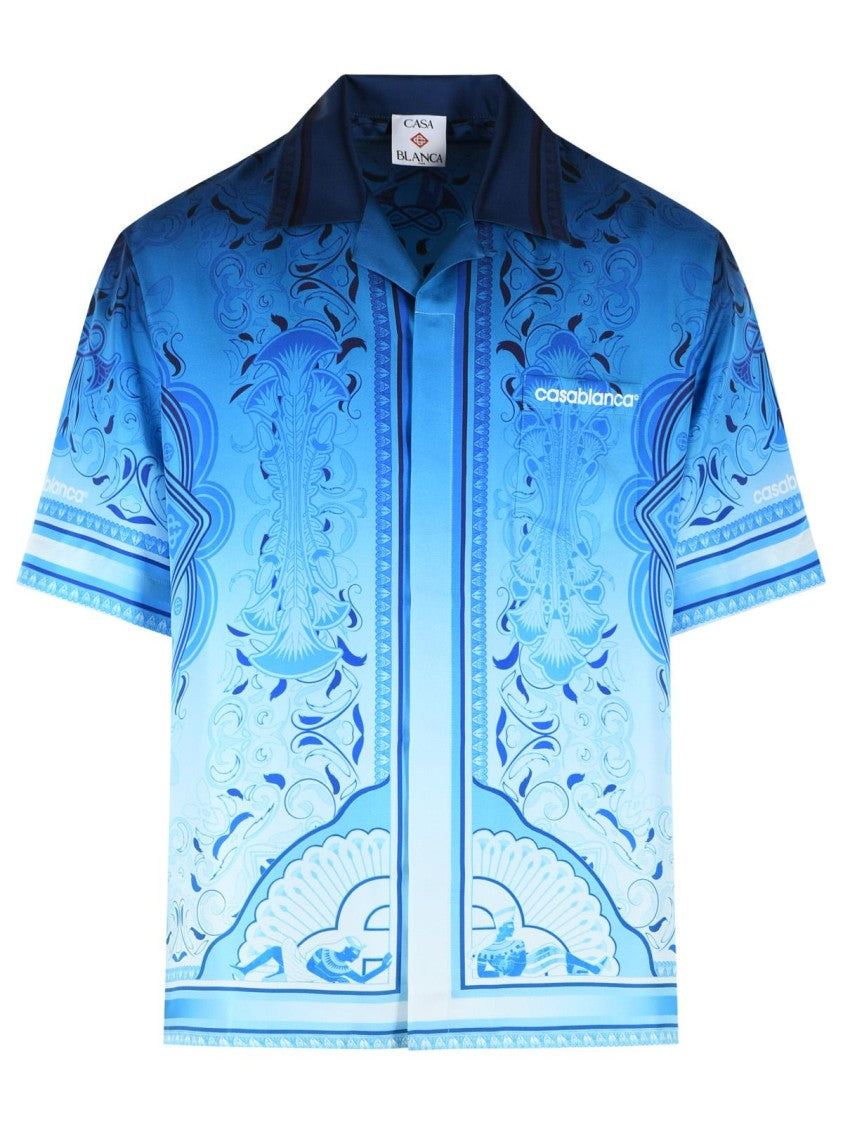 Casablanca 'Egyption Rug' Light Blue Silk Shirt