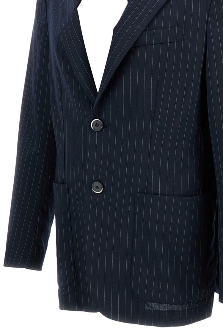 Barena Pinstripe Blue Single-Breasted Wool Blend Jacket
