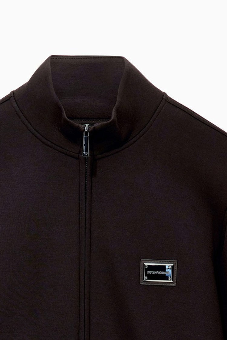 Emporio Armani Dark Brown Logo Plate Stand-Collar Modal Sweatshirt