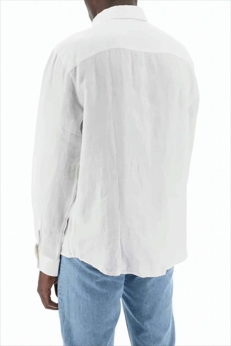 A.P.C. Classic White Long-Sleeve Linen Shirt With Buttoned Cuffs
