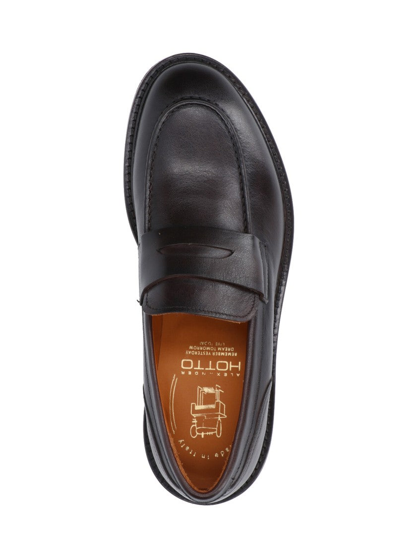 Alexander Hotto Smooth Leather Penny Loafers With Stitched Apron Front