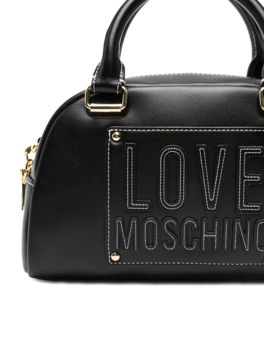 Love Moschino Structured Black Handbag With Gold-Tone Hardware And Detachable Strap