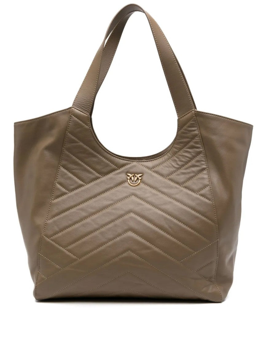 Pinko Quilted Chevron Tote Bag With Decorative Emblem
