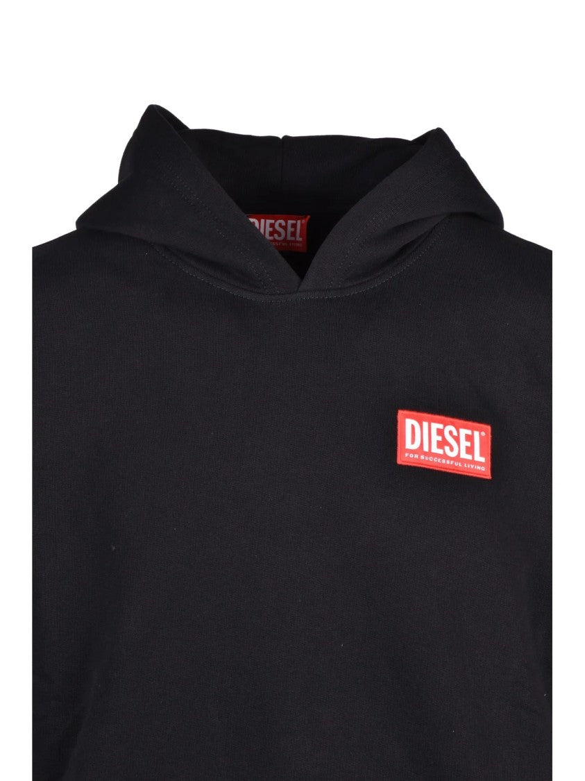 Diesel Classic Black Hoodie With Front Kangaroo Pocket And Logo Patch