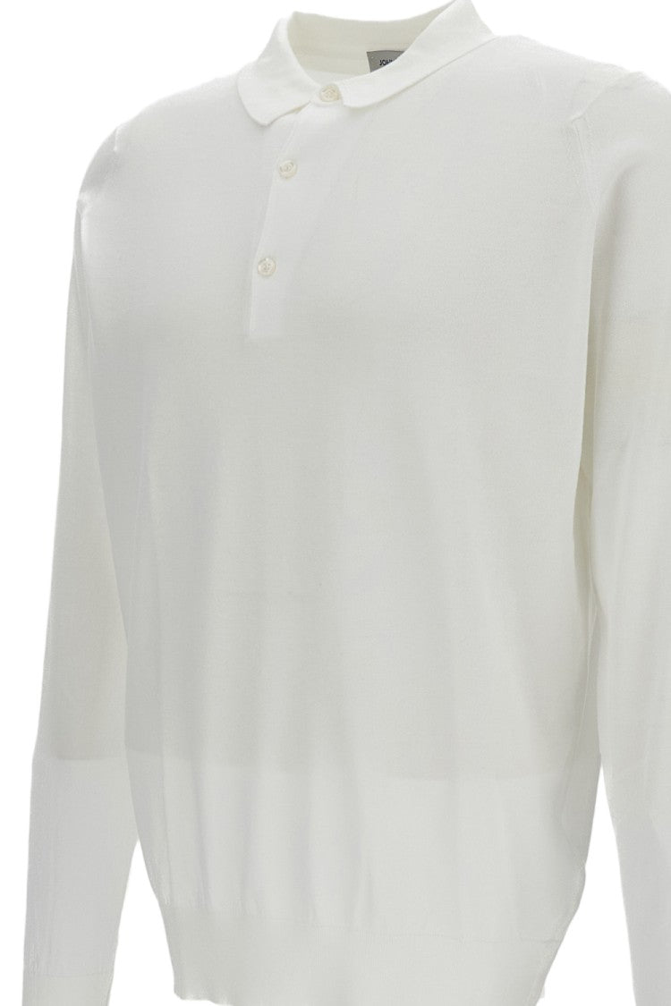 John Smedley White Long-Sleeve Cotton Polo