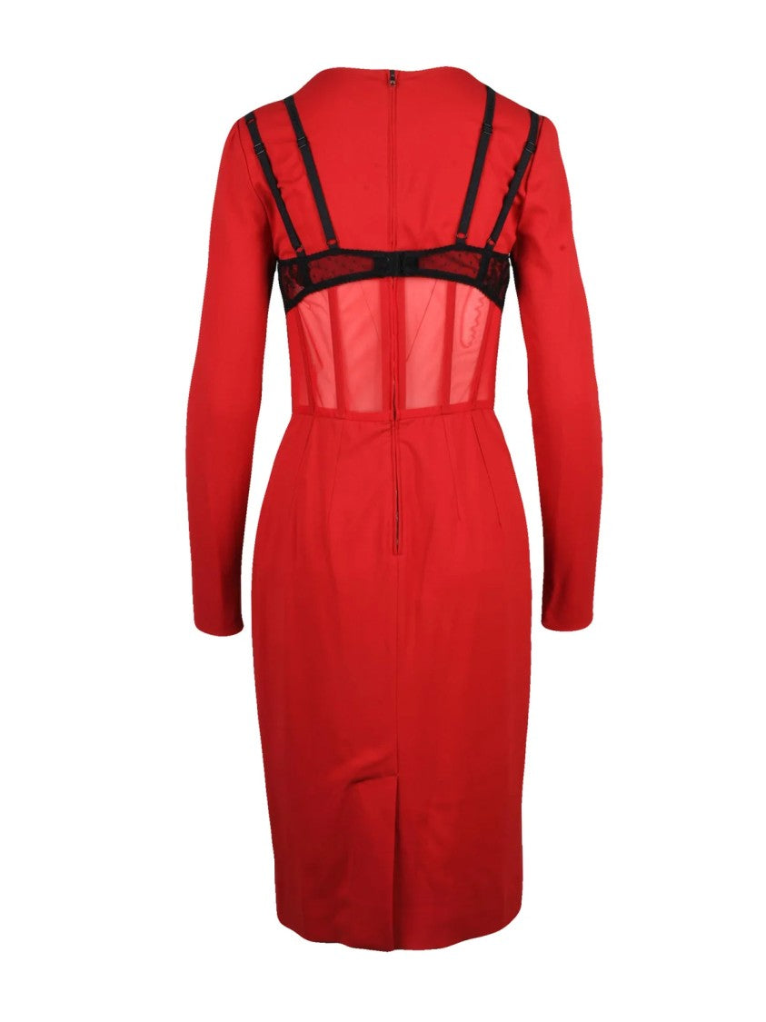 Dolce & Gabbana Long Sheath Dress With Sculpted Bodice And Sheer Mesh Panels
