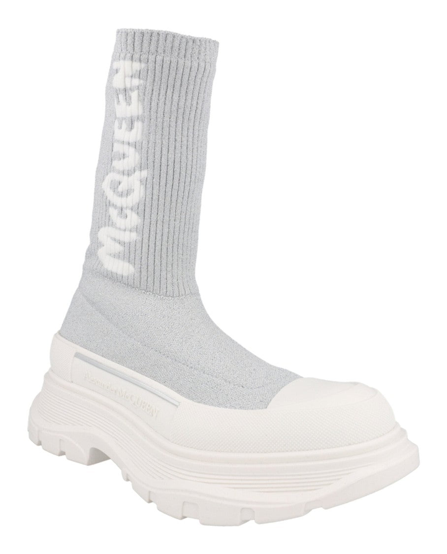 Alexander Mcqueen Ribbed Sock-Style Mid-Calf Boots With Chunky Block Heel