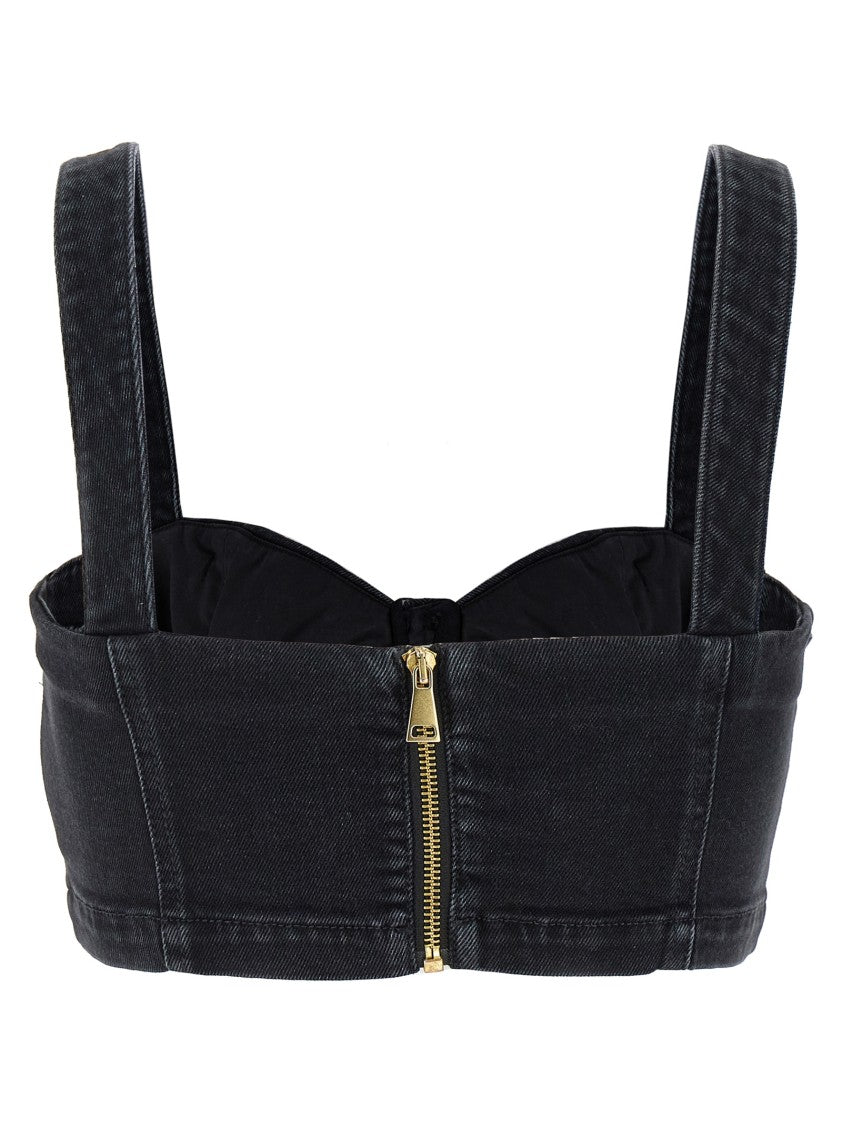 Versace Jeans Couture Cropped Denim Top With Leather Straps