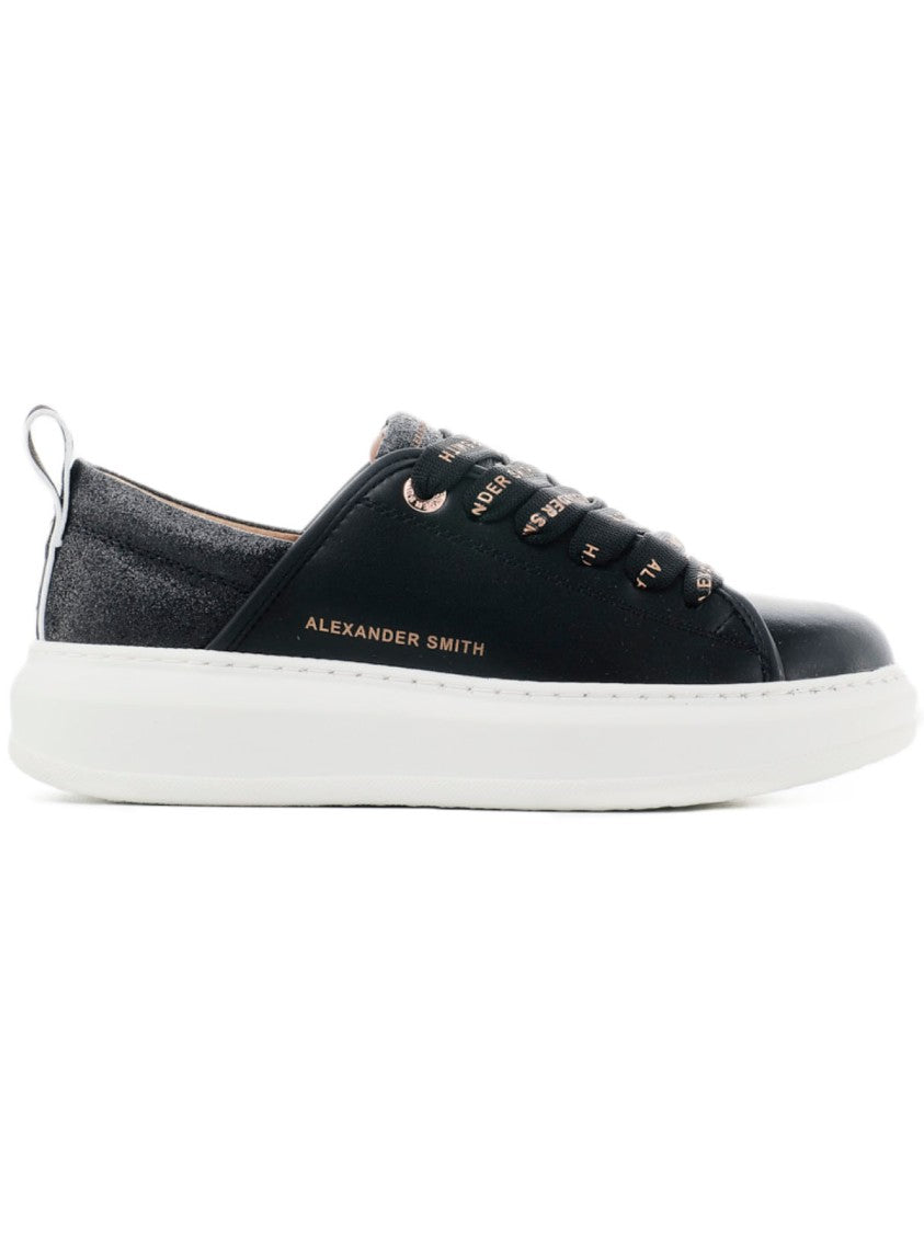 Alexander Smith Black Vegan Sneakers With Black Glitter Spur