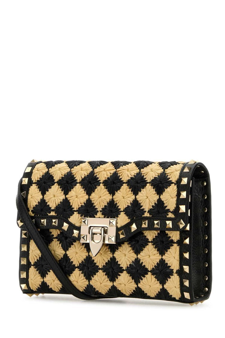 Valentino Garavani Two-Tone Raffia Rockstud Crossbody Bag