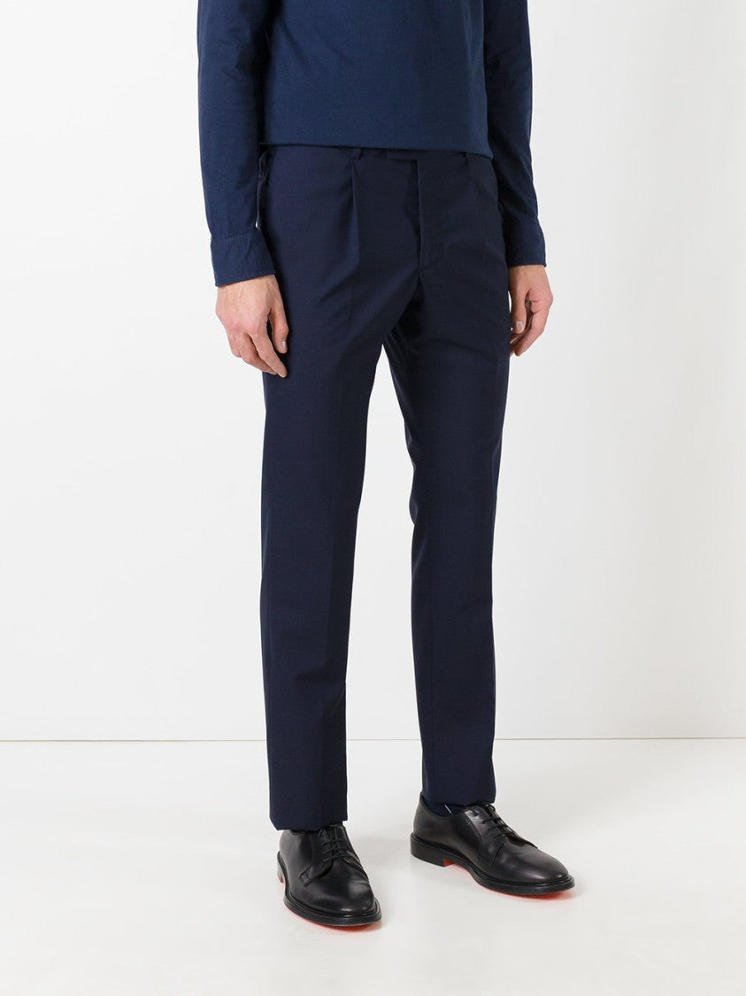 Massimo Piombo Classic Tailored Blue Trousers With Structured Finish