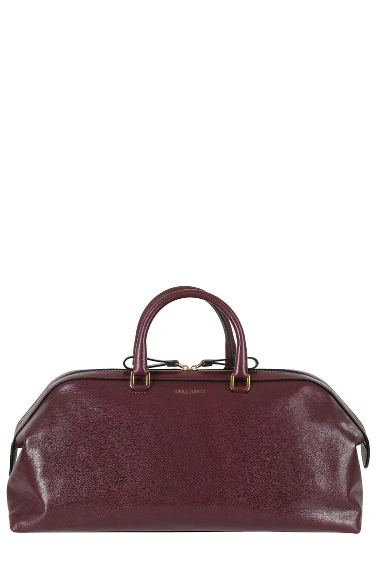 Alberta Ferretti Bordeaux Double Zip Embossed Logo Leather Tote Bag