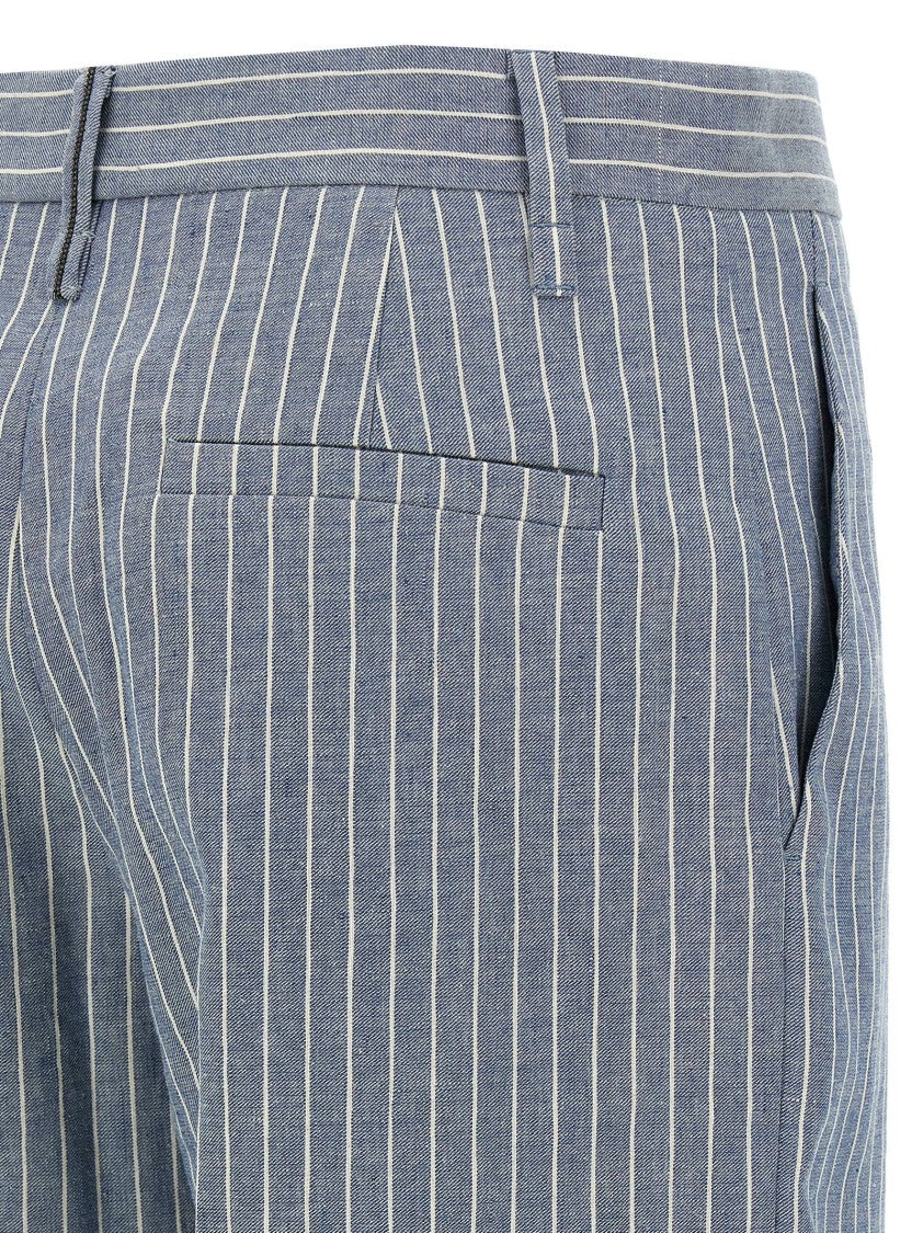 Brunello Cucinelli Pinstripe Linen And Hemp Wide-Leg Pants