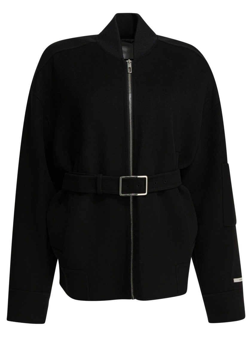 Max Mara Rectangular Buckle Closure Black Virgin Wool Jacket