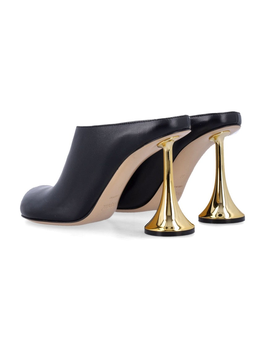 Coperni Black Leather Mules With Sculptural Gold-Heel Design