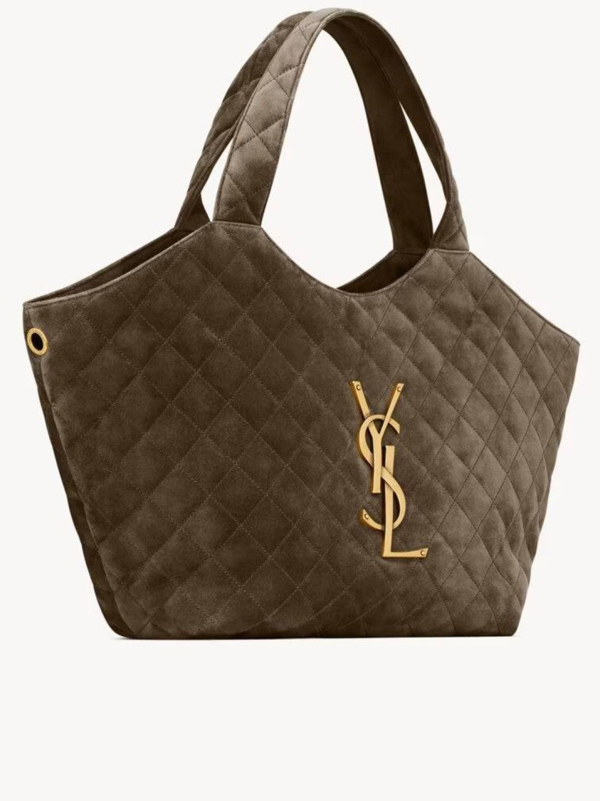 Saint Laurent Icare M Trapezoidal Quilted Metallic-Logo Handbag