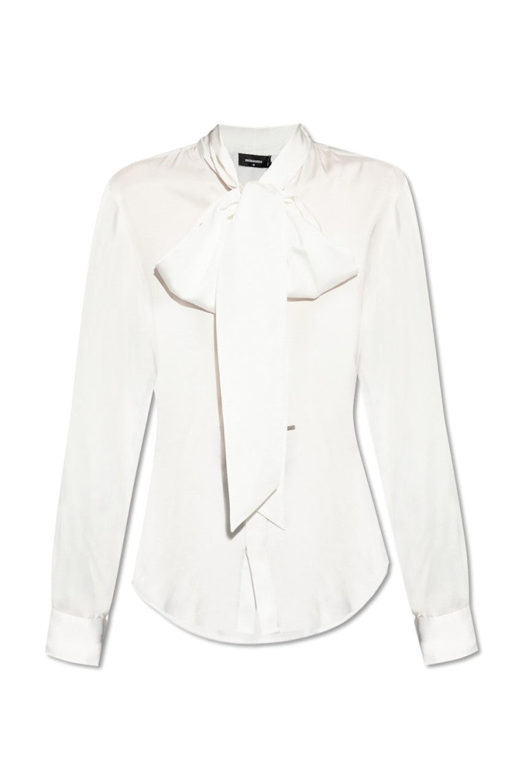 Dsquared2 White Viscose Pussy-Bow Blouse