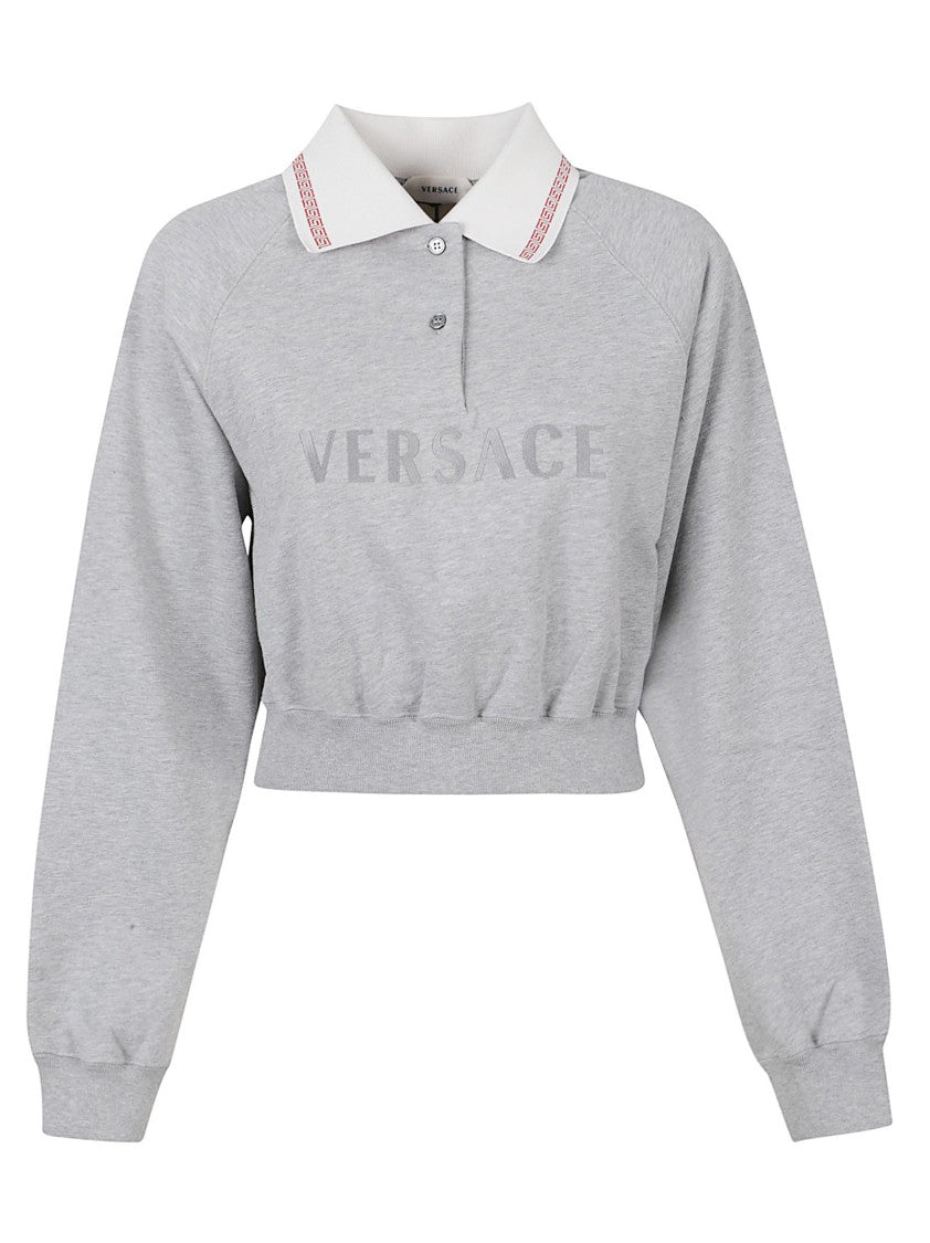 Versace Cropped Grey Sweater With Polo Collar