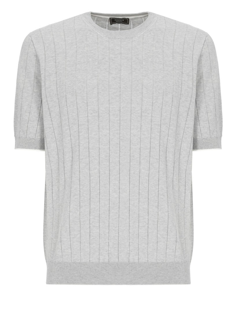 Peserico All-Over Rib Pattern Grey Peserico Cotton T-Shirt
