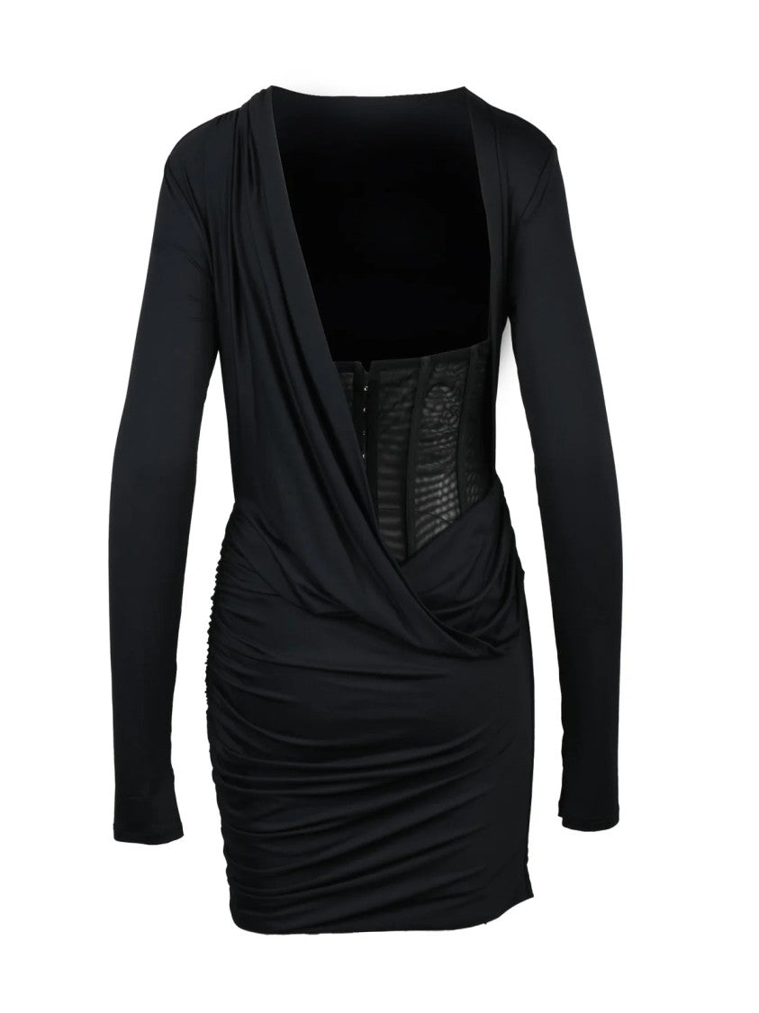 Aniye By Close-Fitting Black Lycra Mini Dress With Corset Detail