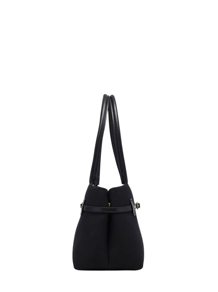 Manu Atelier Black Slim Belt Detail Leather Shoulder Bag