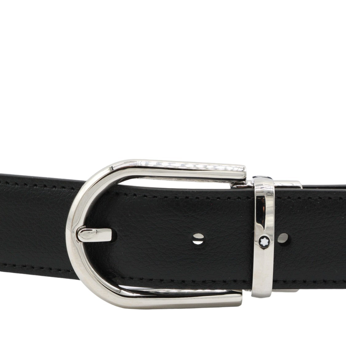 Montblanc Black Leather Belt With Polished Silver-Tone Buckle