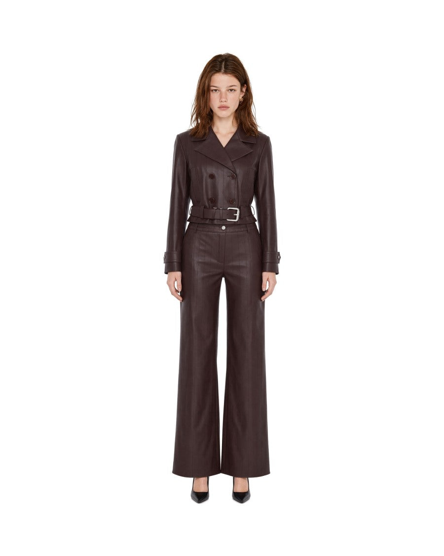 Patrizia Pepe Dark Brown Faux Leather Wide-Leg Pants