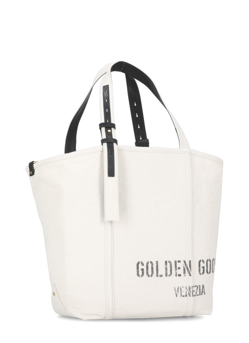 Golden Goose Ivory Canvas Shopper Bag