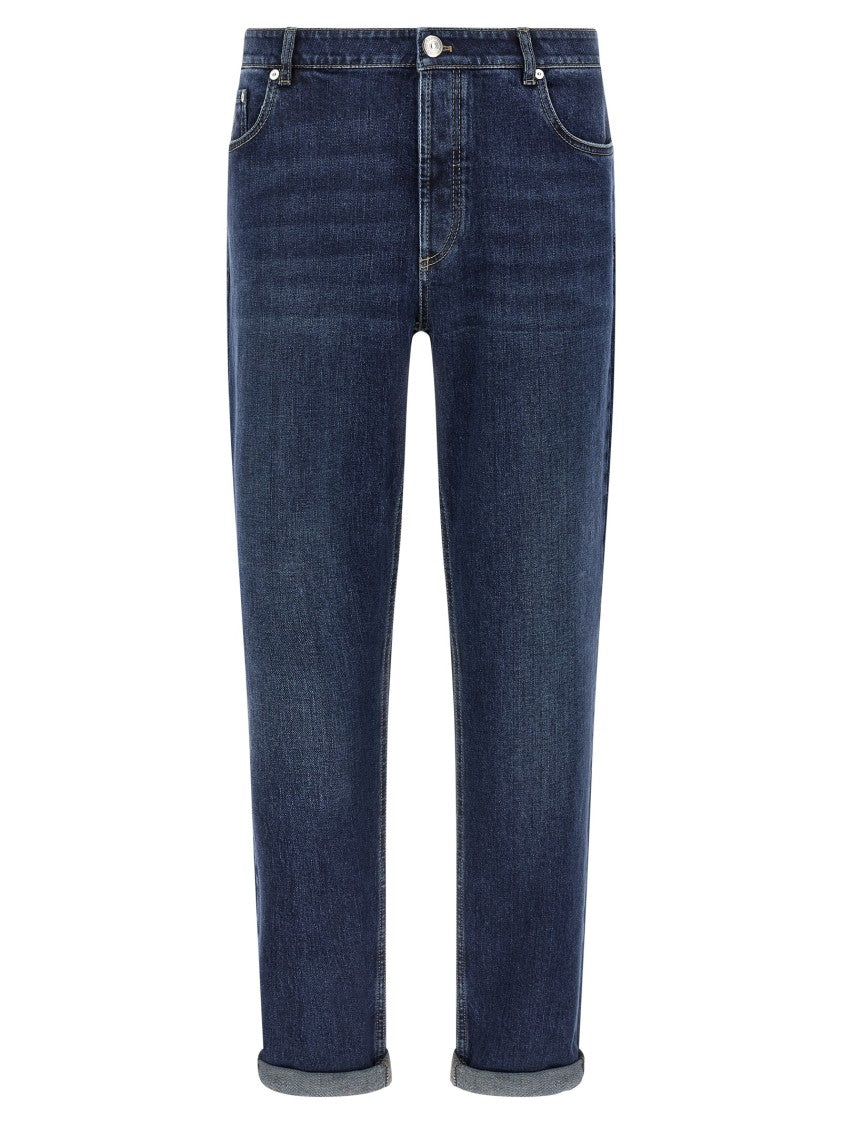 Brunello Cucinelli Logo Embroidery Stretch Jeans