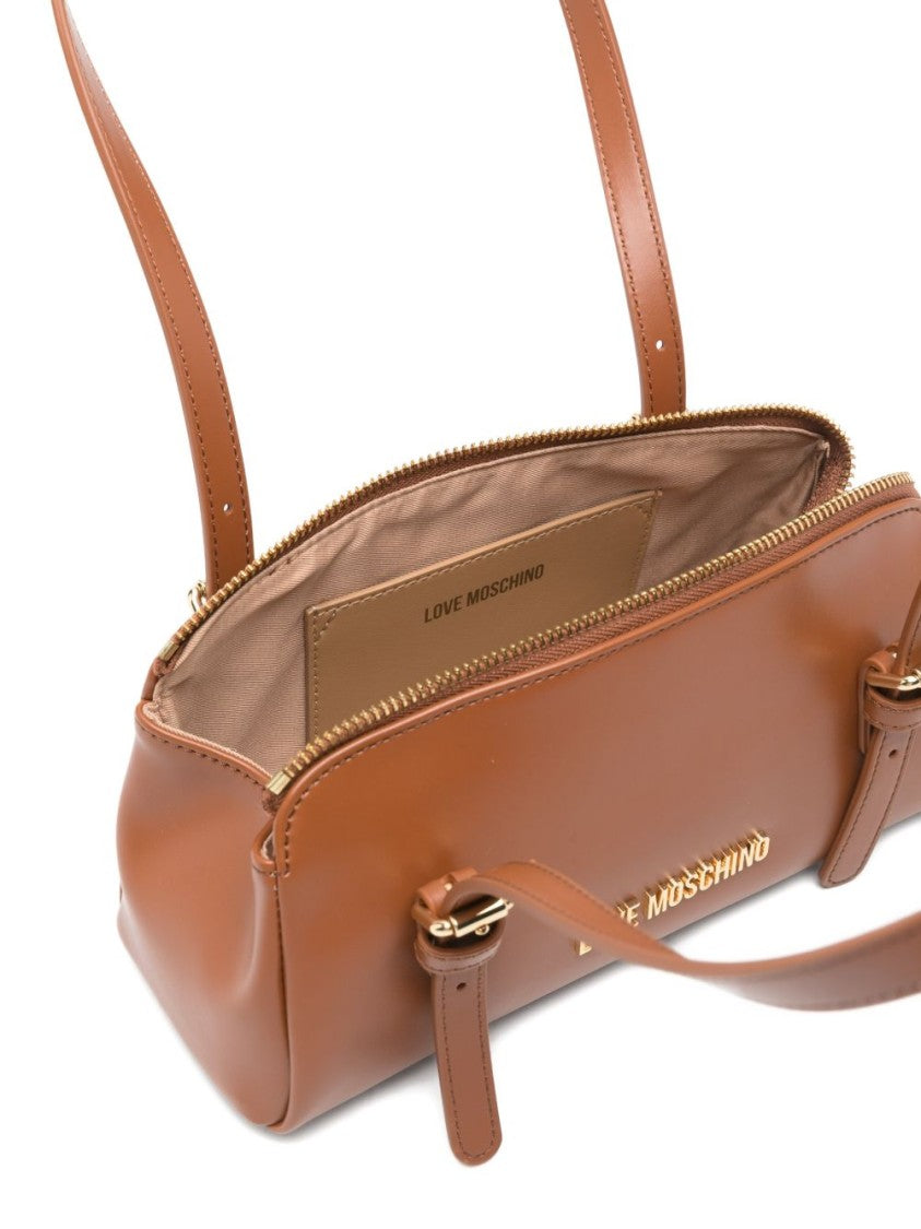Love Moschino Structured Brown Shoulder Bag With Gold-Tone Accents