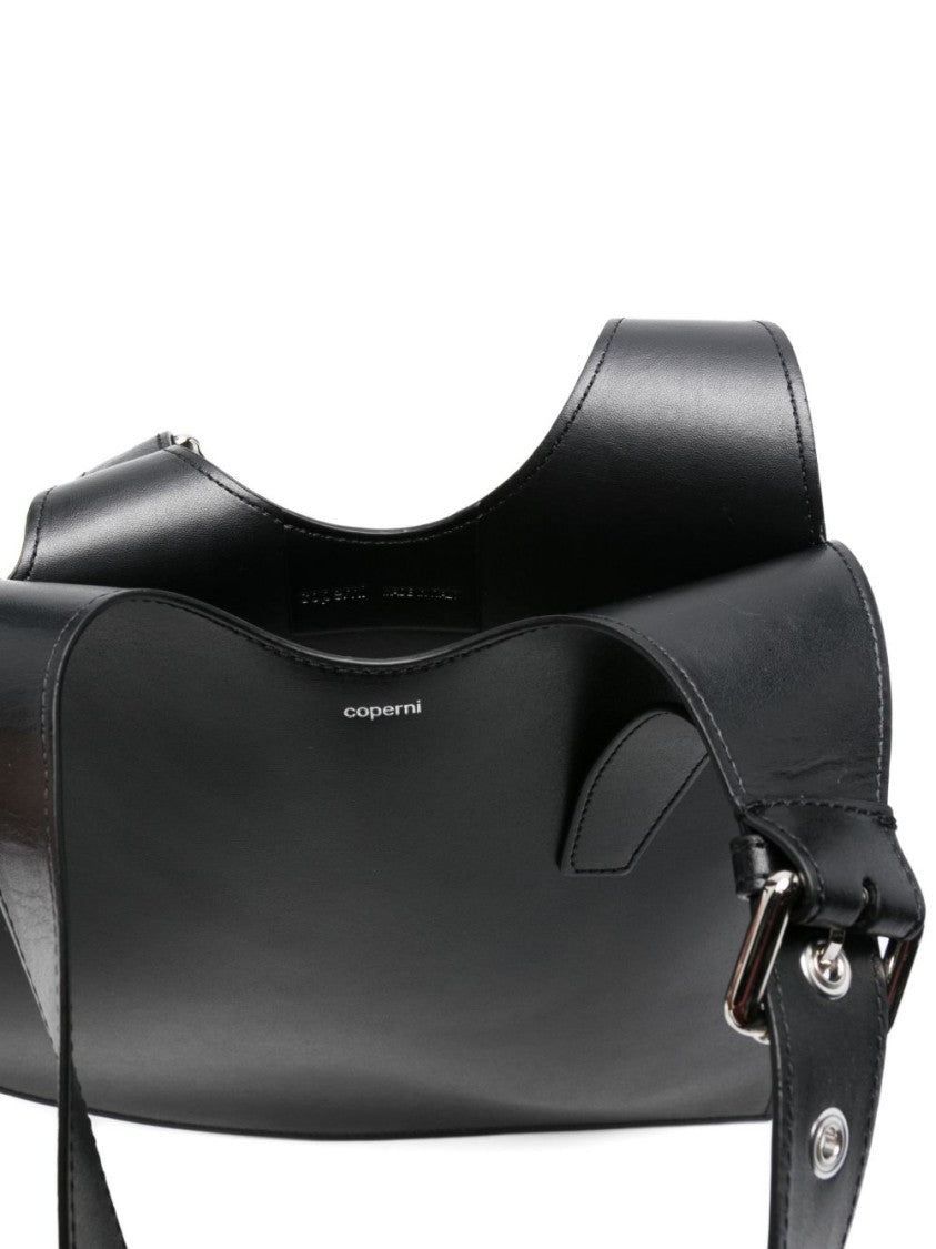 Coperni Asymmetrical Black Handbag With Silver-Tone Buckle Detail