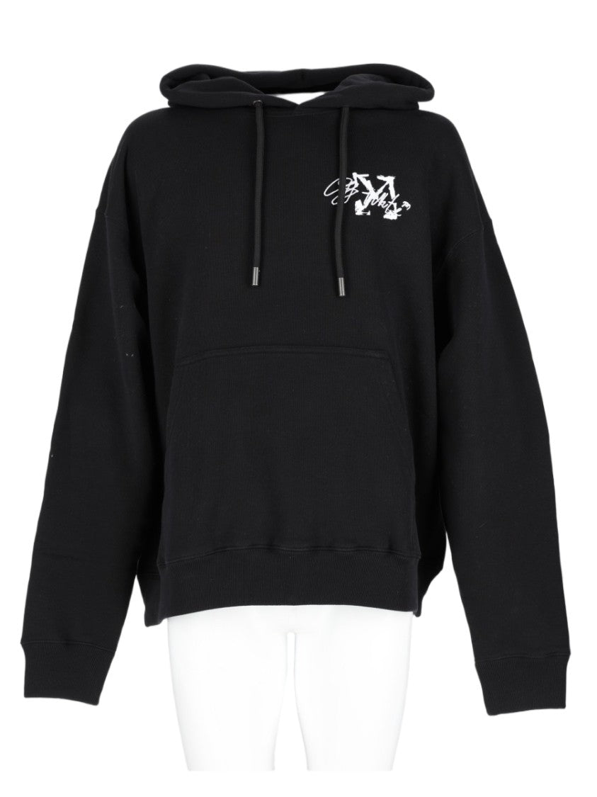 Off-White Black Cotton Graphic Logo Hoodie