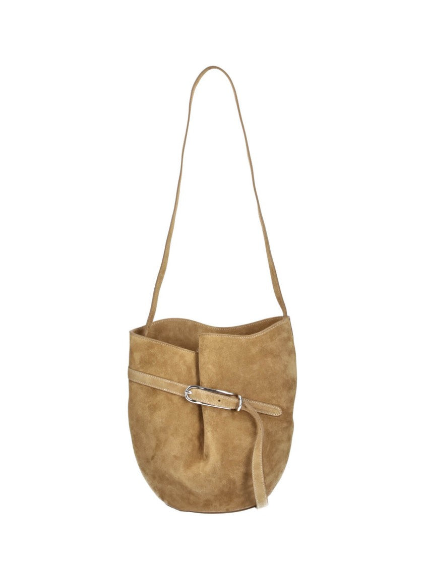 Liffner Rounded Suede Shoulder Bag With Decorative Belt Detail