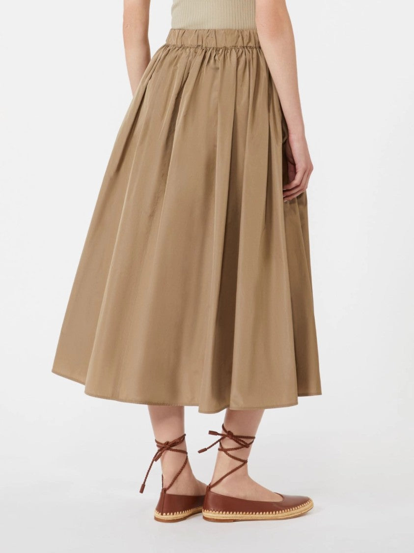 Max Mara Khaki Adjustable Drawstring Silk Midi Skirt