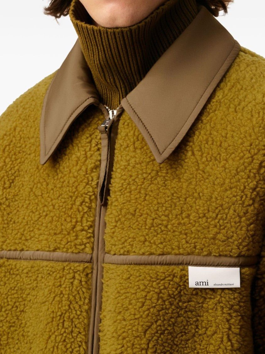 Ami Paris Boxy Olive Green Fleece Jacket