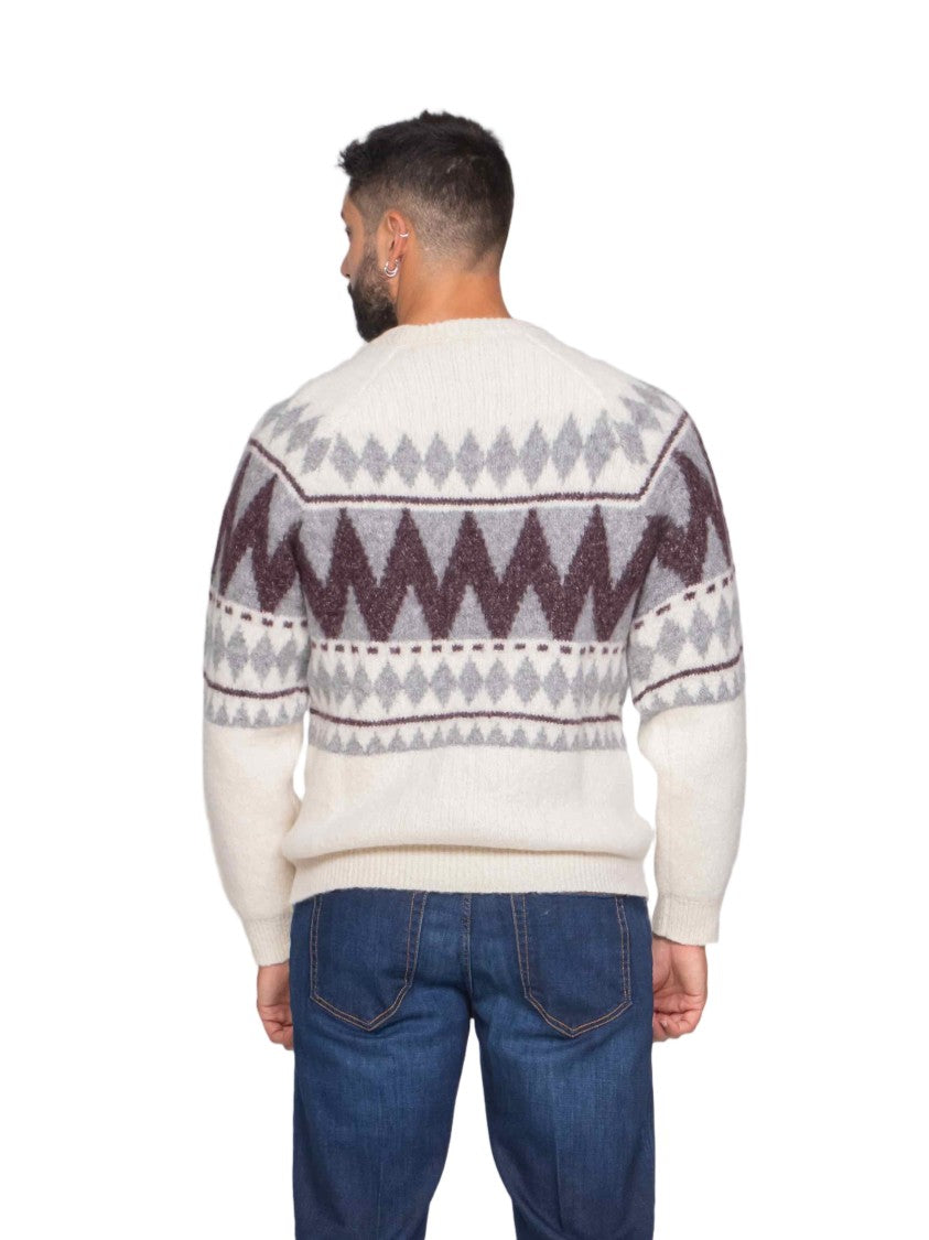 Peserico Geometric Pattern Knit Sweater In Soft Off-White