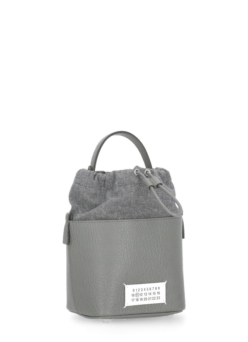 Maison Margiela Textured Grey Leather Bucket Bag With Versatile Carry Options