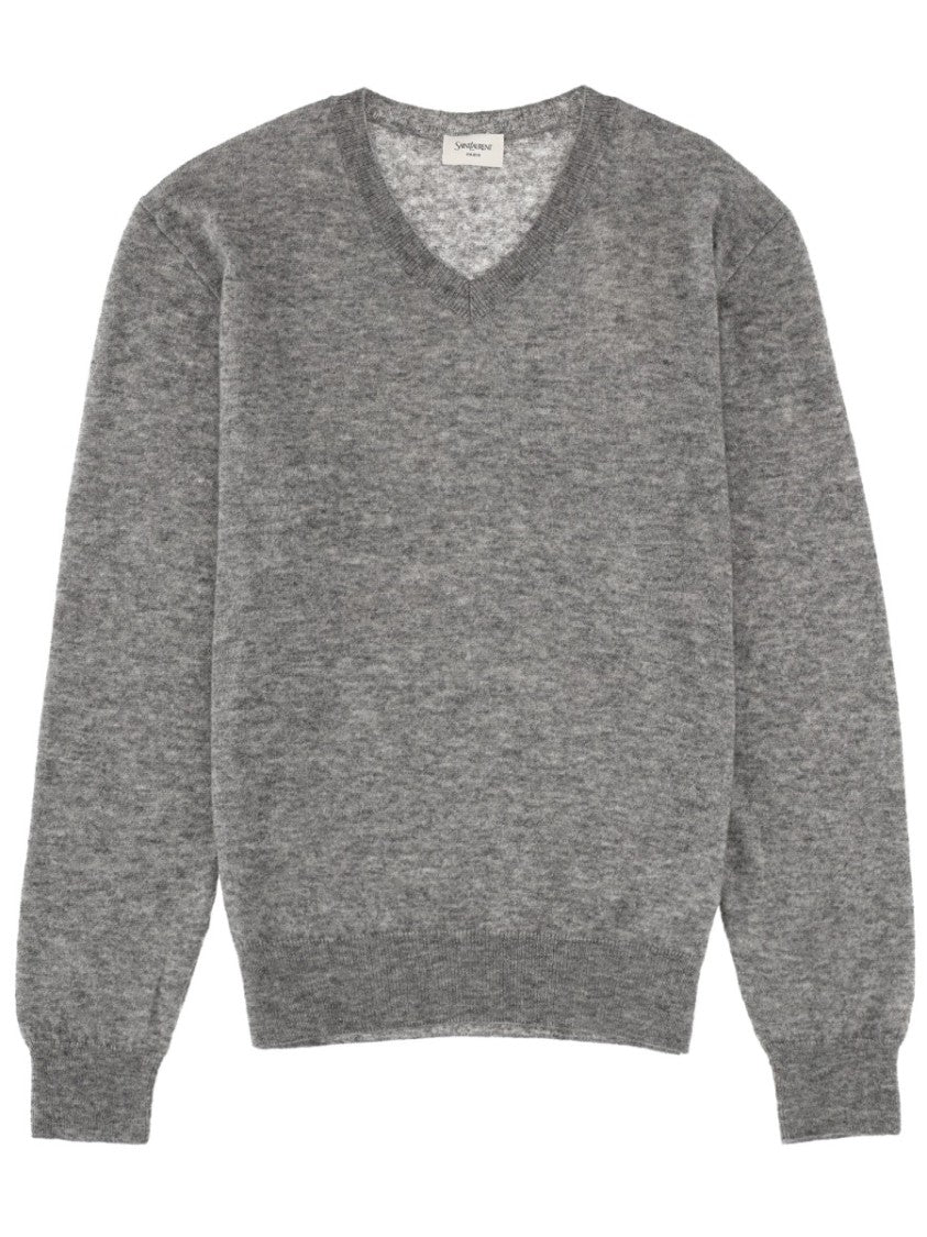 Saint Laurent Black Cashmere-Silk Blend V-Neck Sweater