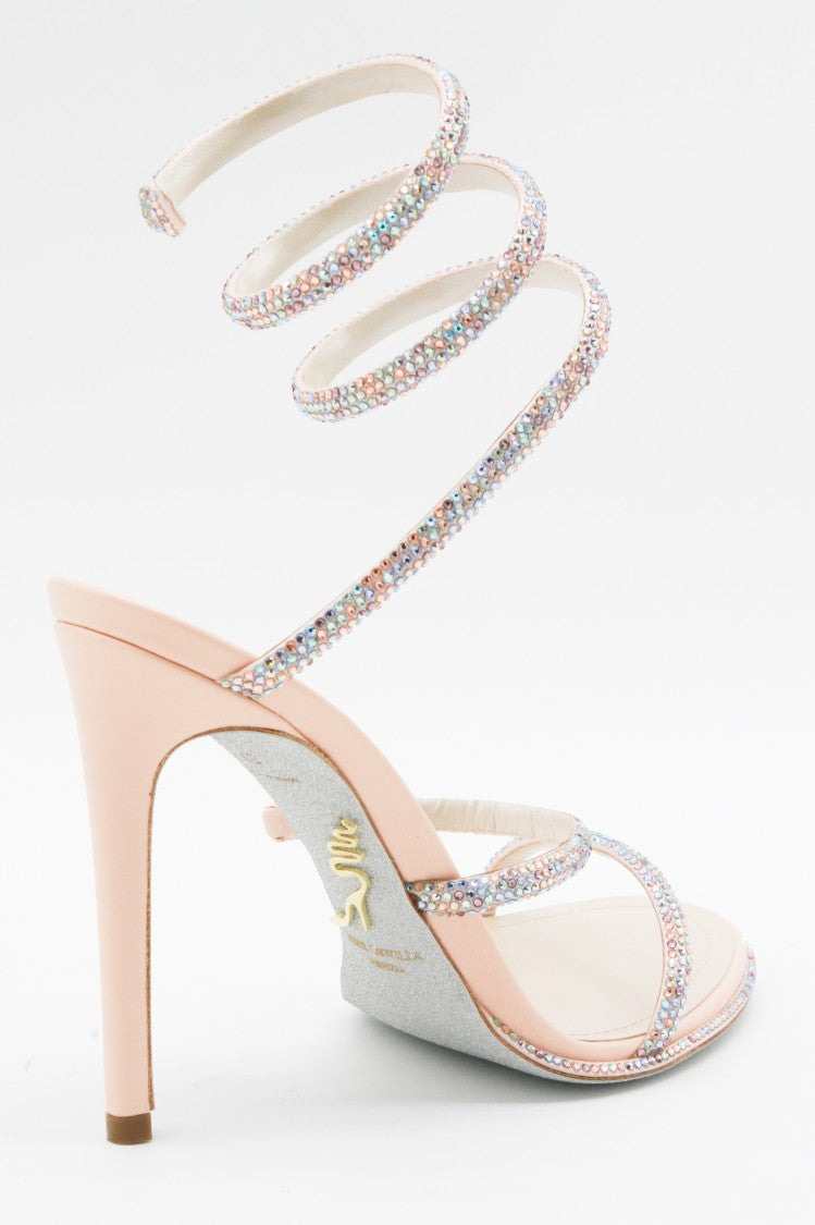 René Caovilla High-Heeled Sandals With Coiled Rhinestone Ankle Strap