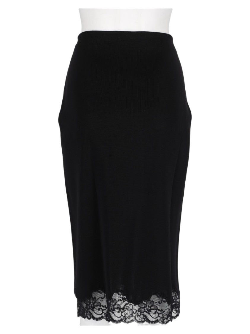 Balmain Black Lace-Accented Fitted Midi Skirt