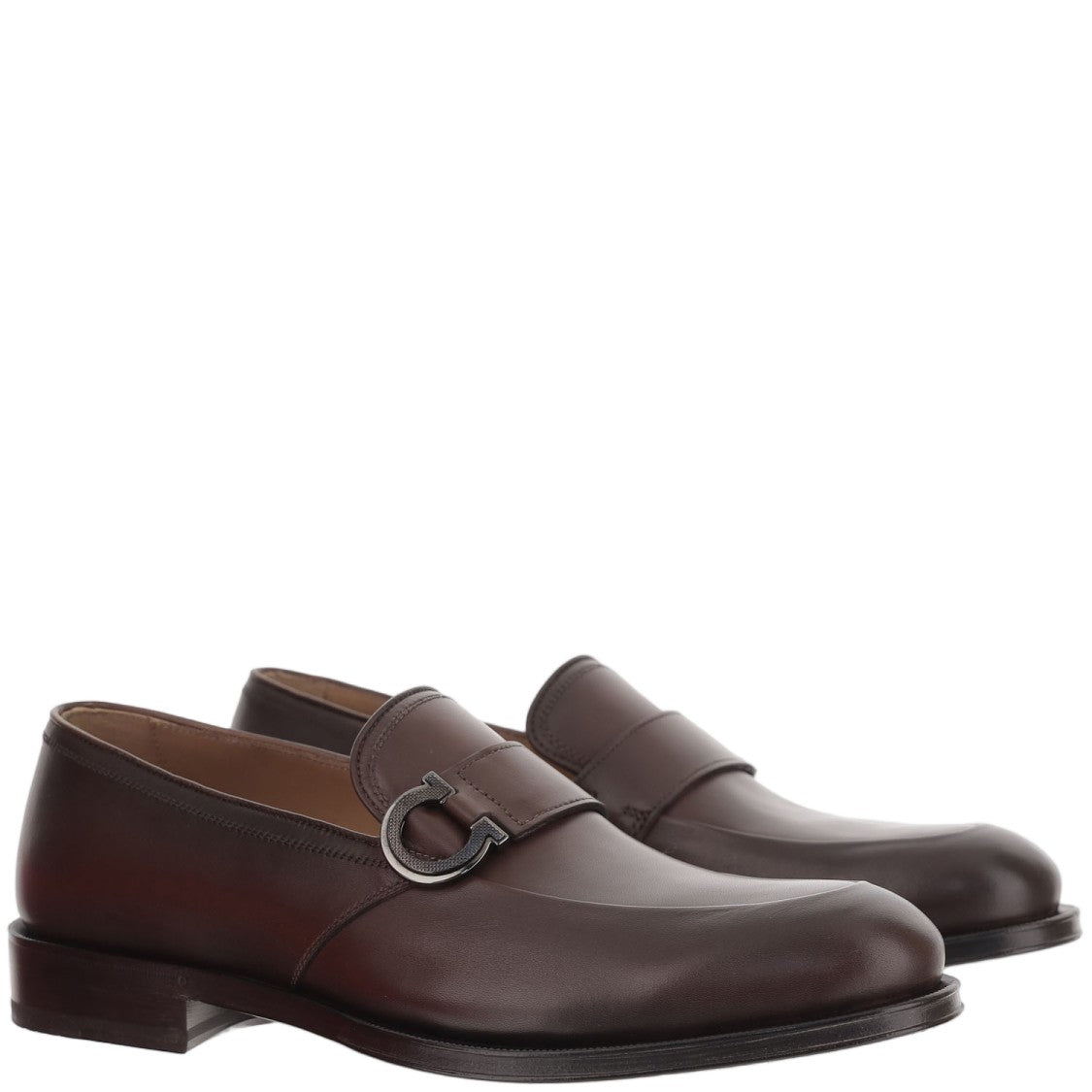Salvatore Ferragamo Brown Logo Detail Leather Loafers
